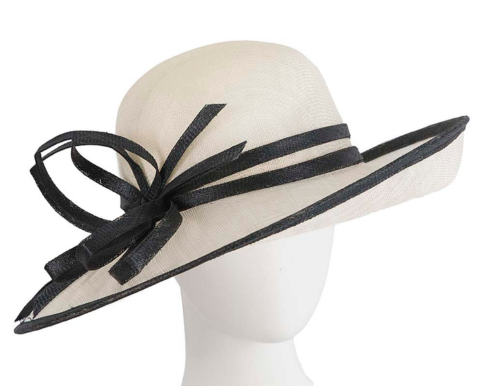 Wide brim cream & black racing hat by Max Alexander - Fascinators.com.au