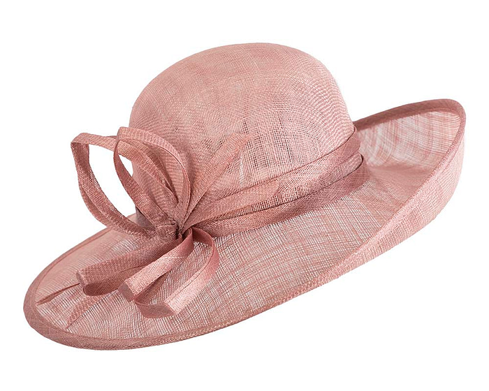Wide brim dusty pink racing hat by Max Alexander - Fascinators.com.au