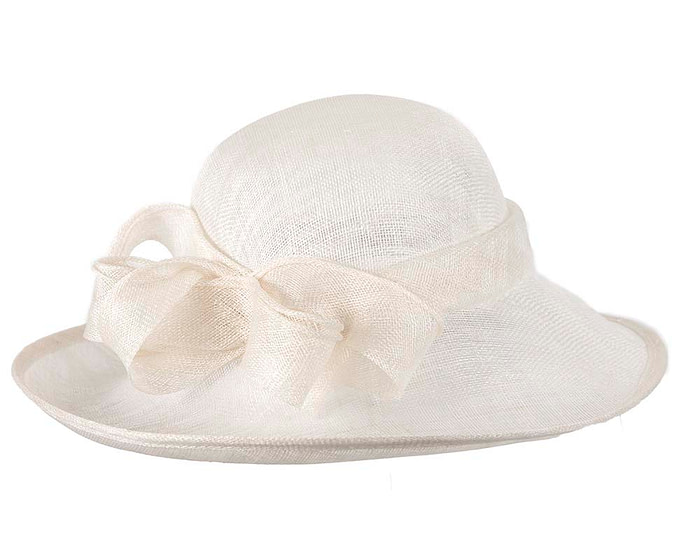 Wide brim off-white sinamay racing hat by Max Alexander - Fascinators.com.au