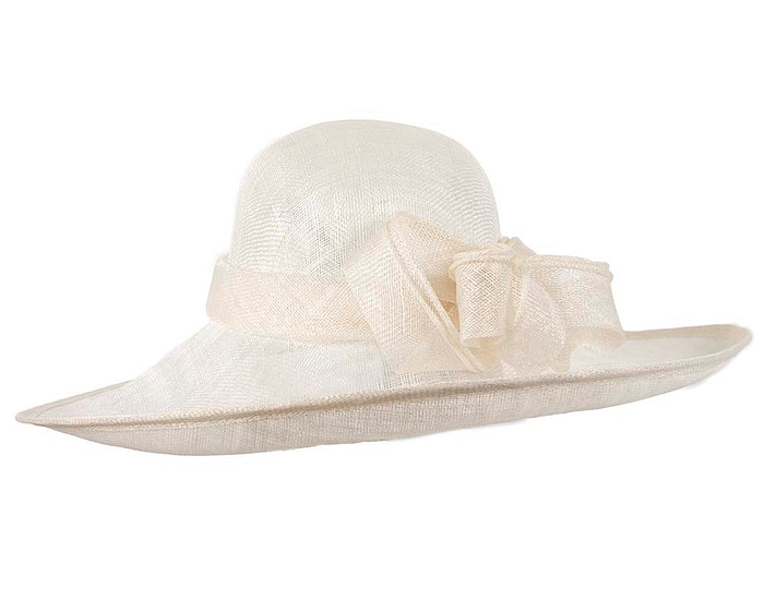 Wide brim off-white sinamay racing hat by Max Alexander - Fascinators.com.au