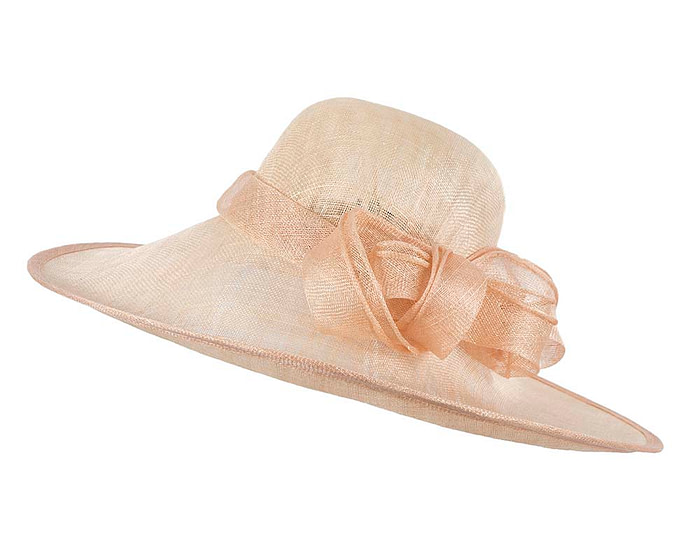 Wide brim nude sinamay racing hat by Max Alexander - Fascinators.com.au
