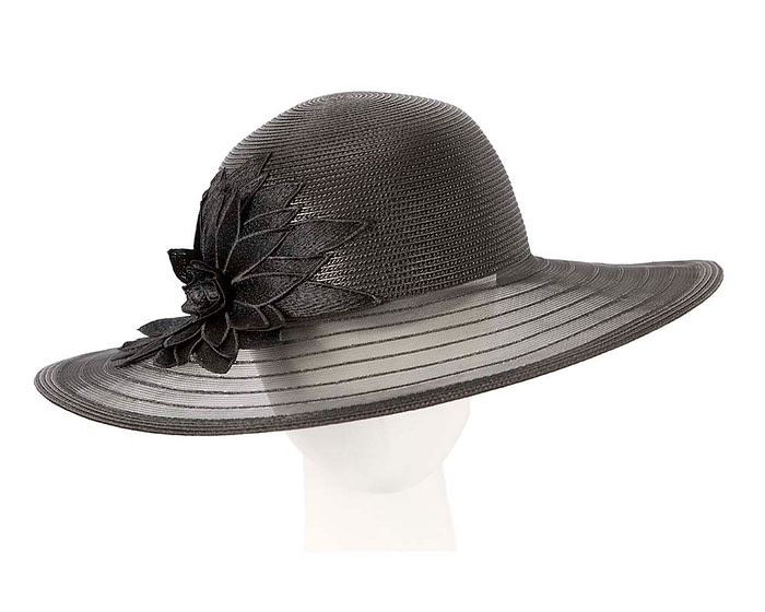 Black wide brim racing hat - Fascinators.com.au