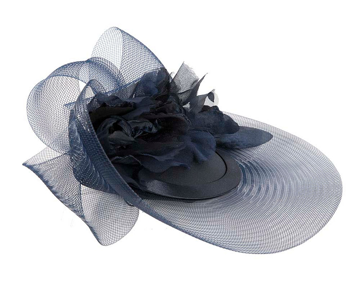 French navy cocktail hat with flowers by Cupids Millinery - Fascinators.com.au