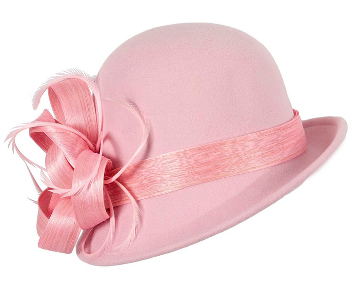 Pink cloche winter fashion hat by Fillies Collection - Fascinators.com.au