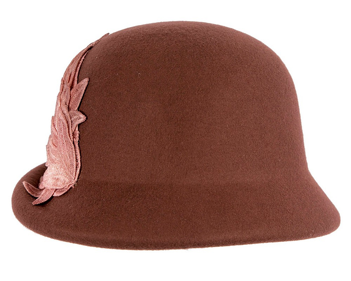 Brown felt cloche winter hat by Max Alexander - Fascinators.com.au
