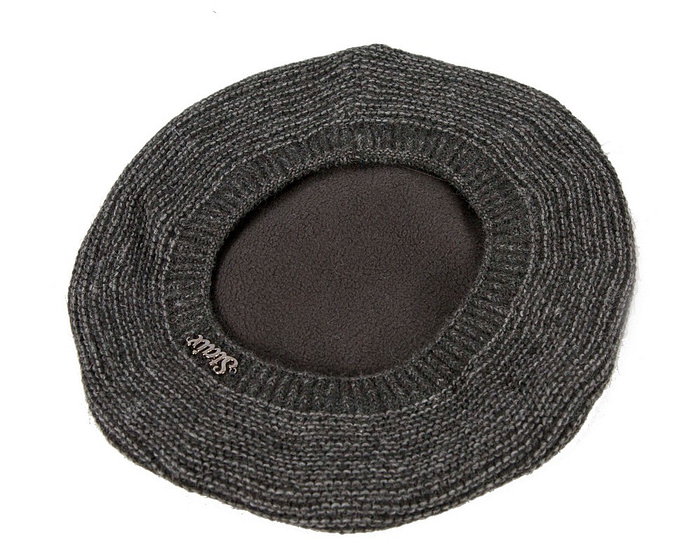 Classic warm crocheted charcoal wool beret. Made in Europe - Fascinators.com.au