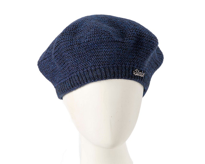 Classic warm crocheted navy wool beret. Made in Europe - Fascinators.com.au