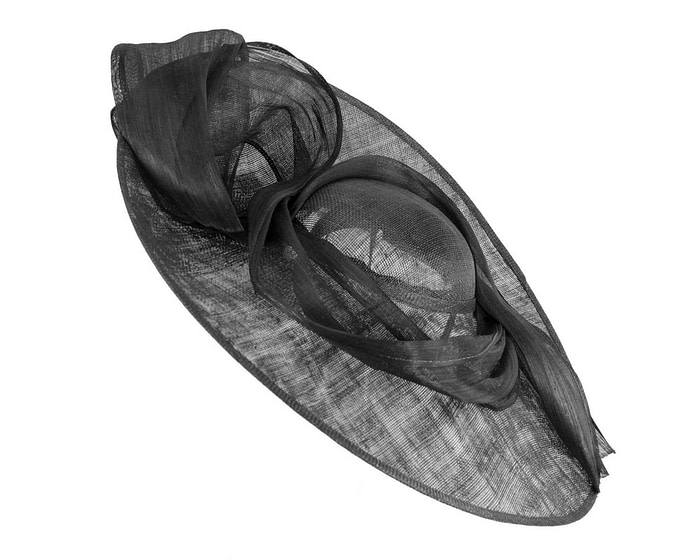 Wide brim black sinamay racing hat by Fillies Collection - Fascinators.com.au