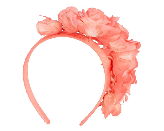 Elegant coral flower headband by Max Alexander - Fascinators.com.au