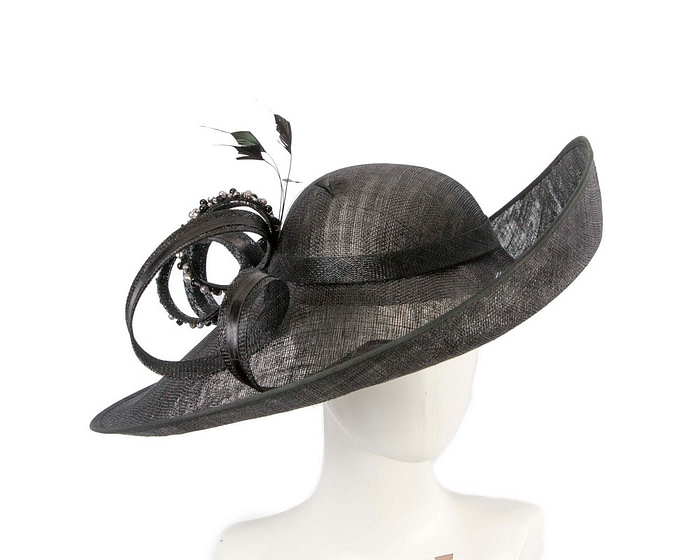 Wide brim black sinamay fashion hat - Fascinators.com.au