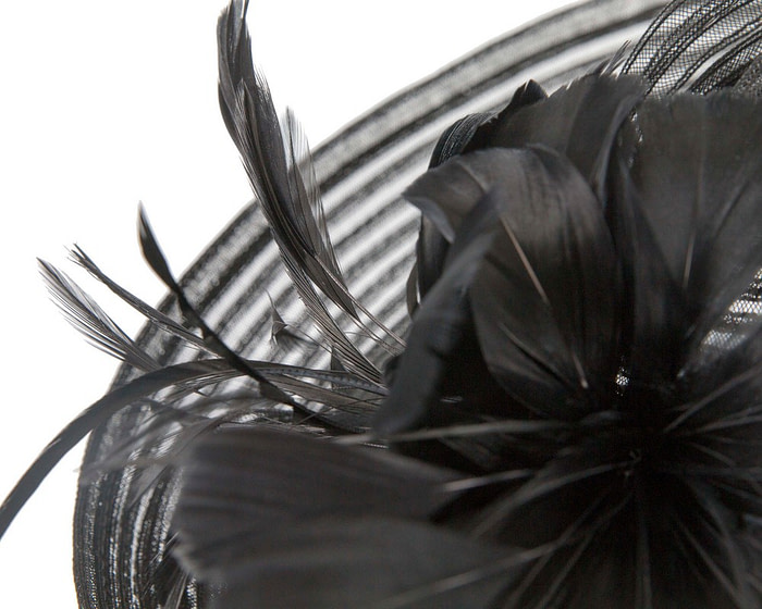 Large black hatinator with feathers - Fascinators.com.au