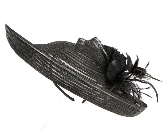 Large black hatinator with feathers - Fascinators.com.au