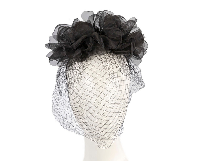 Black flower headband with face veil - Fascinators.com.au