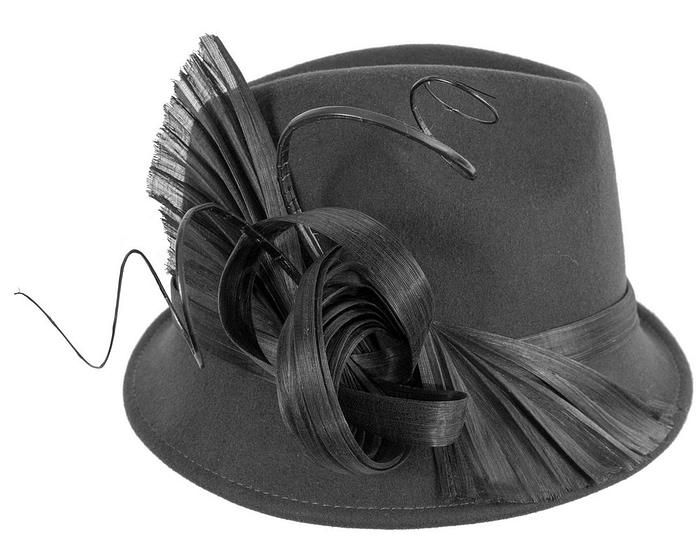Fashion black ladies winter felt fedora hat by Fillies Collection - Fascinators.com.au