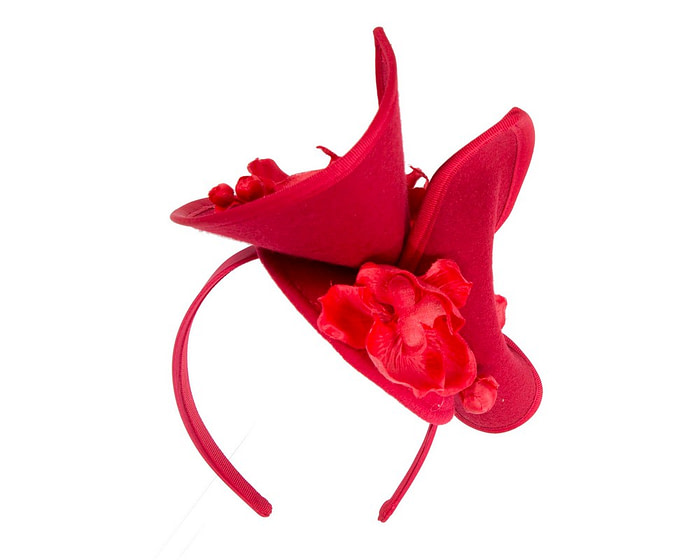 Red winter fascinator with orchid by Fillies Collection - Fascinators.com.au