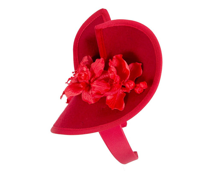 Red winter fascinator with orchid by Fillies Collection - Fascinators.com.au