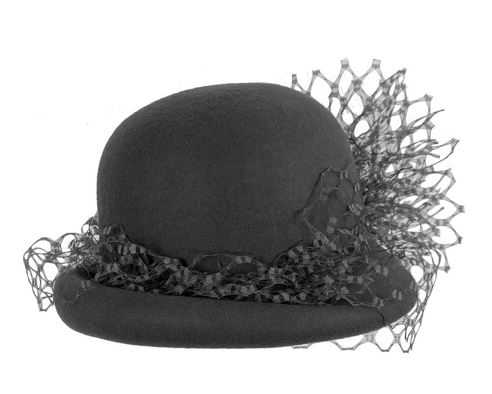 Black felt cloche winter hat by Fillies Collection - Fascinators.com.au