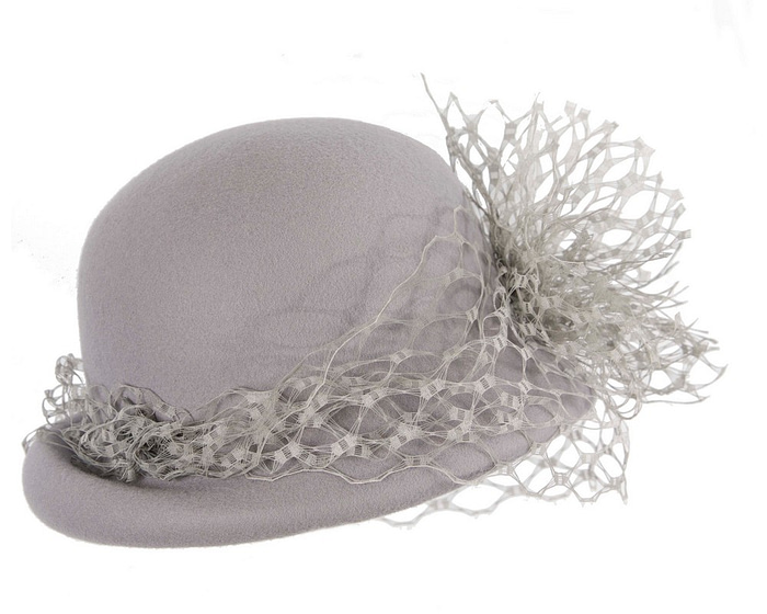 Grey felt cloche winter hat by Fillies Collection - Fascinators.com.au