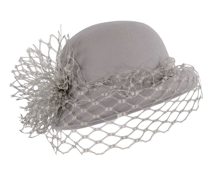 Grey felt cloche winter hat by Fillies Collection - Fascinators.com.au