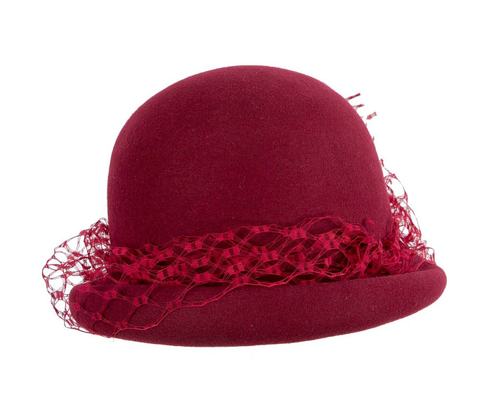 Burgundy felt cloche winter hat by Fillies Collection - Fascinators.com.au