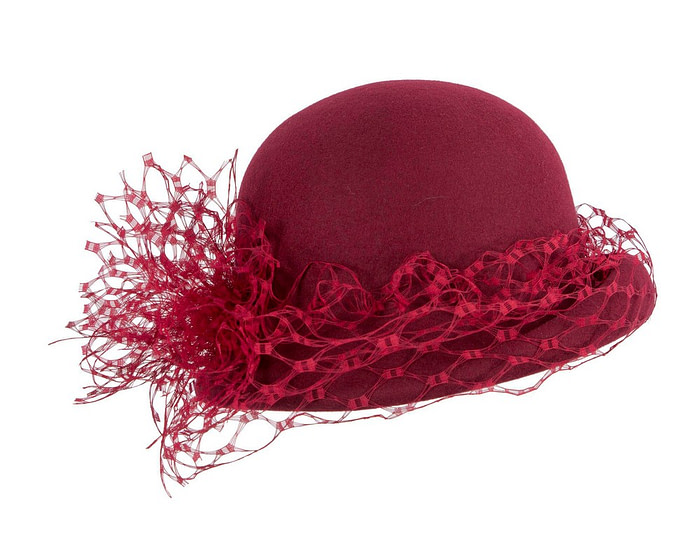 Burgundy felt cloche winter hat by Fillies Collection - Fascinators.com.au