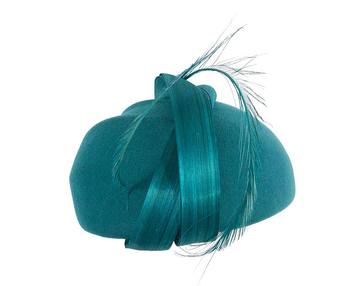 Teal green felt hat by Fillies Collection - Fascinators.com.au