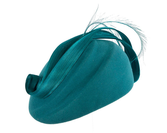 Teal green felt hat by Fillies Collection - Fascinators.com.au