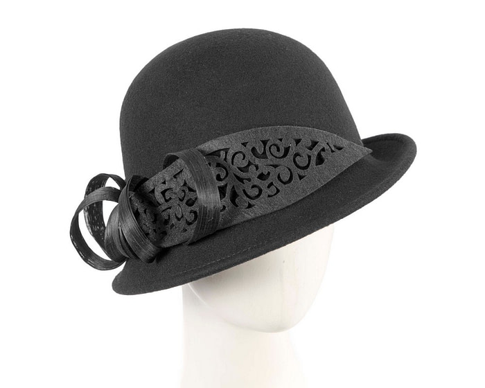 Black winter cloche hat by Fillies Collection - Fascinators.com.au