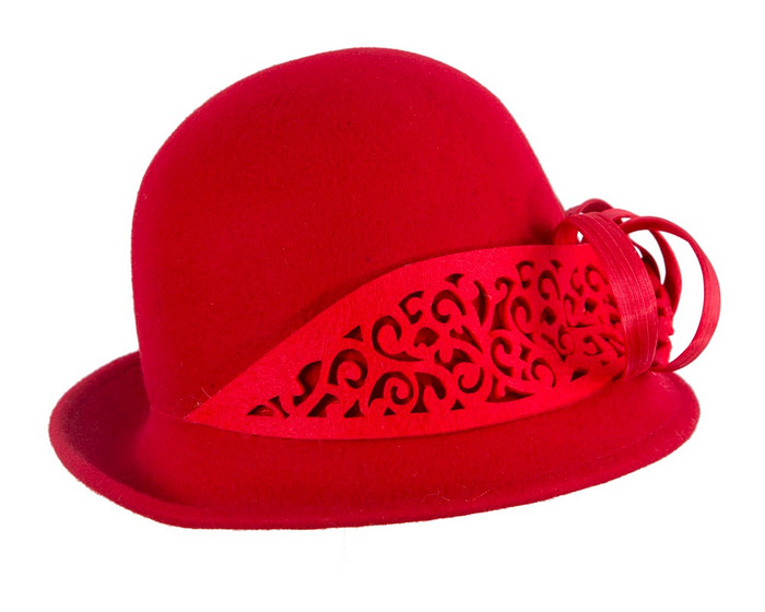 Red winter cloche hat by Fillies Collection - Fascinators.com.au