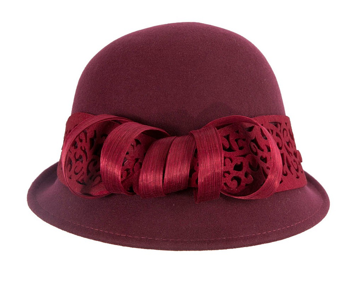 Burgundy winter cloche hat by Fillies Collection - Fascinators.com.au