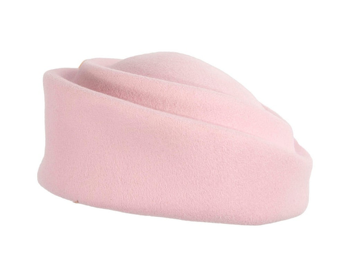 Pink felt beret with leather flower - Fascinators.com.au