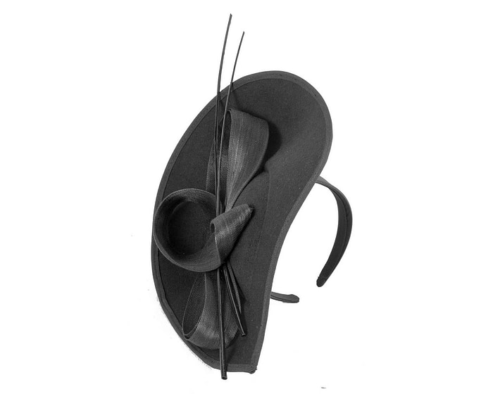 Black winter fascinator with bow and feathers - Fascinators.com.au