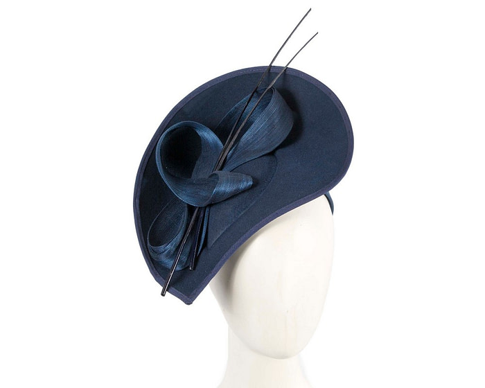 Navy winter fascinator with bow and feathers - Fascinators.com.au