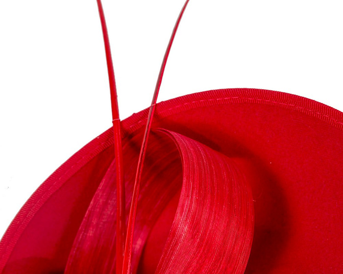 Red winter fascinator with bow and feathers - Fascinators.com.au