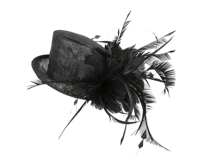 Black sinamay top hat fascinator - Fascinators.com.au