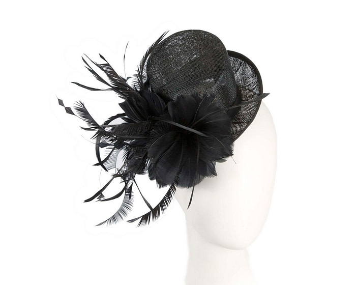 Black sinamay top hat fascinator - Fascinators.com.au