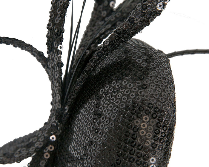 Sparkly black sinamay fascinator on the headband - Fascinators.com.au