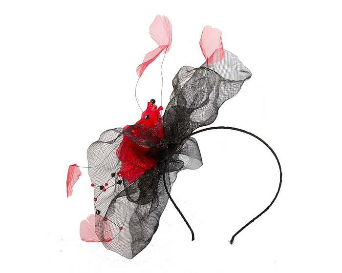 Black fascinator with red flower - Fascinators.com.au