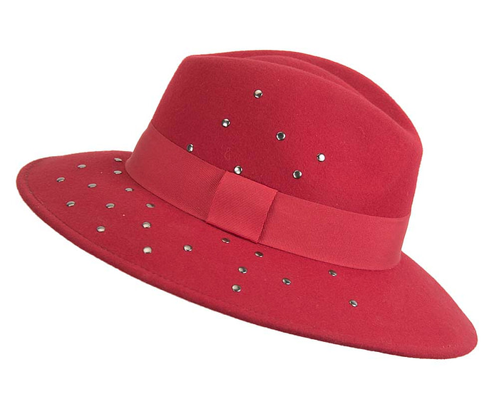 Red winter fedora hat by Max Alexander - Cheap Fascinators