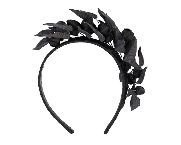 Black leather flower fascinator by Max Alexander - Cheap Fascinators