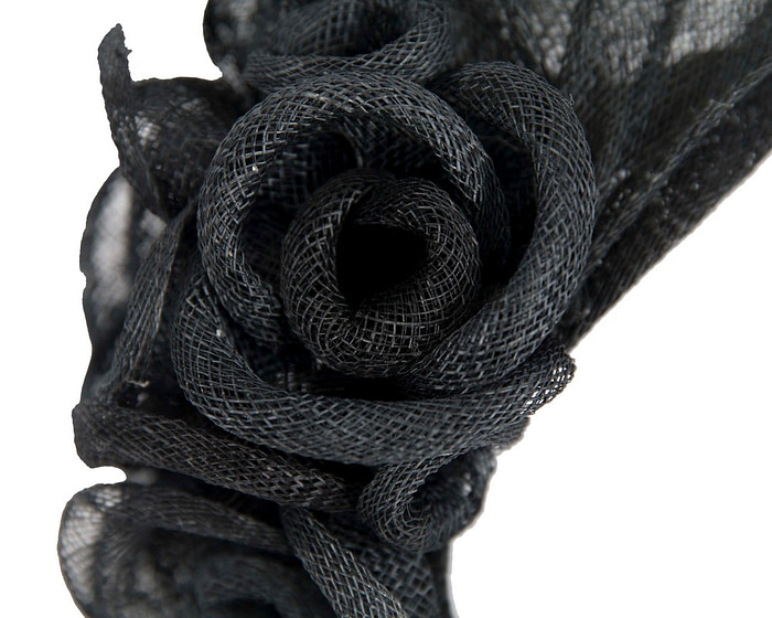 Black sinamay flower headband by Max Alexander - Cheap Fascinators