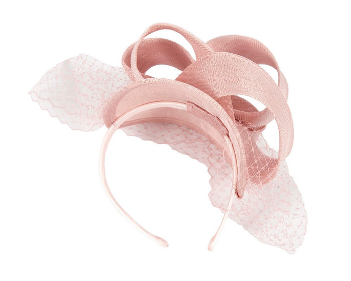 Dusty pink sinamay fascinator with face veil - Cheap Fascinators