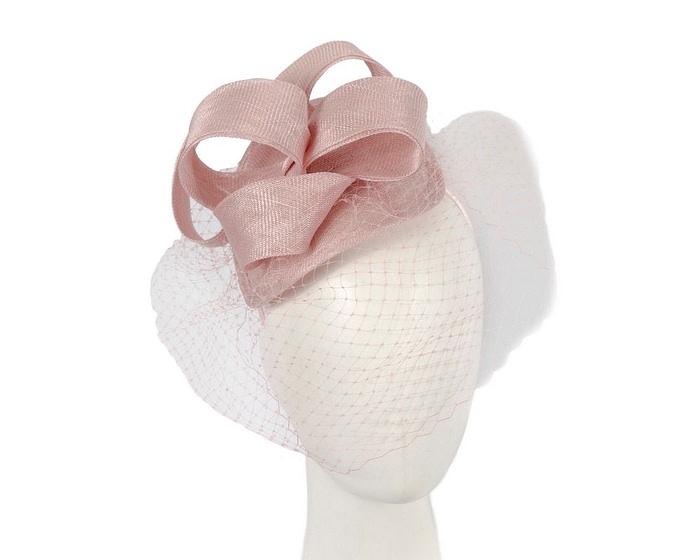 Dusty pink sinamay fascinator with face veil - Cheap Fascinators