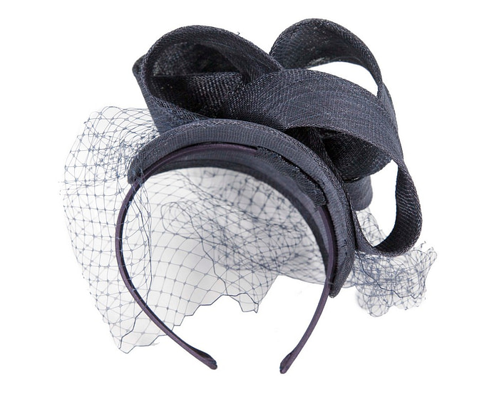 Navy sinamay fascinator with face veil - Cheap Fascinators