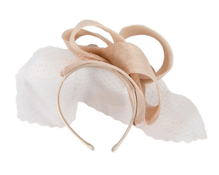 Nude sinamay fascinator with face veil - Cheap Fascinators