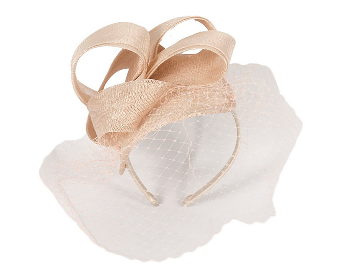 Nude sinamay fascinator with face veil - Cheap Fascinators