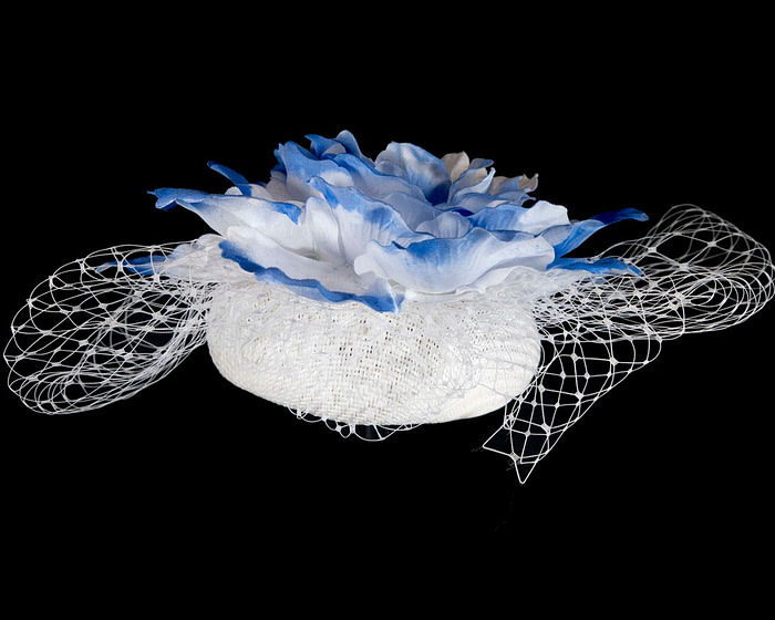 White and blue pillbox fascinator by Fillies Collection - Cheap Fascinators