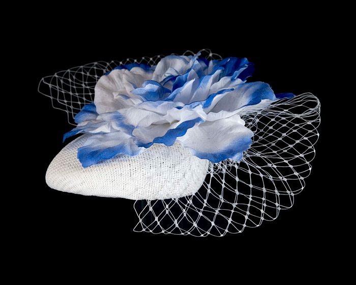 White and blue pillbox fascinator by Fillies Collection - Cheap Fascinators