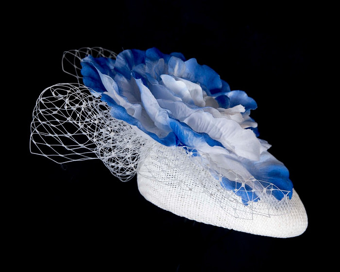 White and blue pillbox fascinator by Fillies Collection - Cheap Fascinators