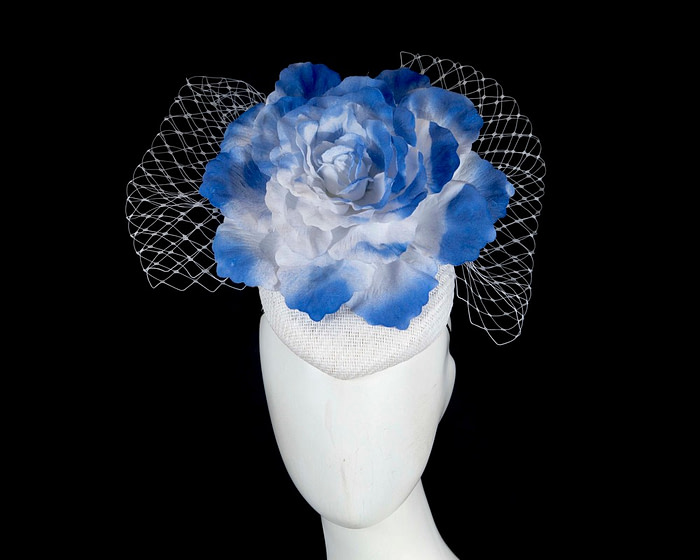 White and blue pillbox fascinator by Fillies Collection - Cheap Fascinators